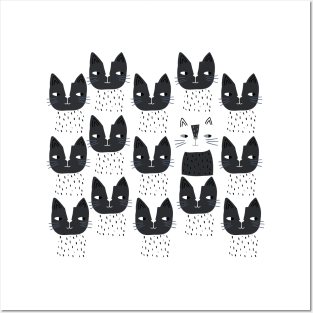 Black and White Cat Pattern Posters and Art